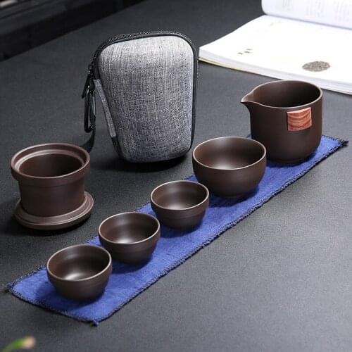 Purple Sand Tea Set Chinese Kung Fu Travel Tea Sets Purple Portable Teapot Set Outdoor Gaiwan Tea Cups of Tea Ceremony Teacup