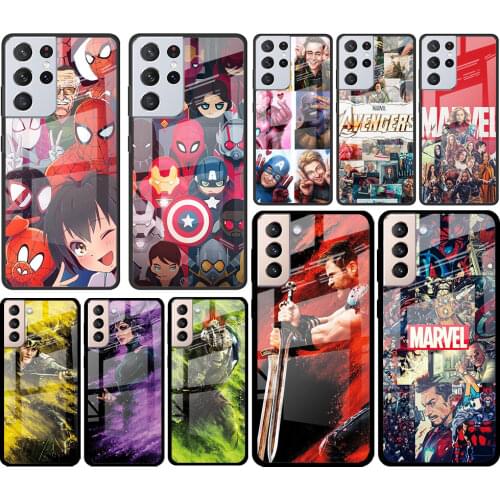 Marvel Hero Spider-Man for Samsung Galaxy S21 Ultra Plus A72 A52 4G 5G M51 M31 M21 Luxury Tempered Glass Phone Case Cover