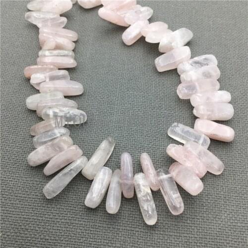 Natural Stone Long Beads, Columns Pillar Beads, Polished Pink Quartz Crystal Beads for Necklace MY0113