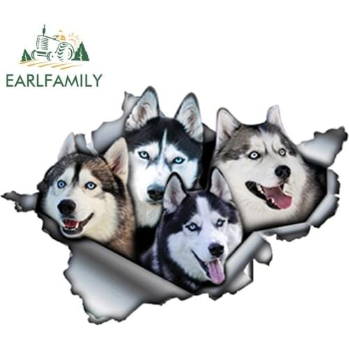 EARLFAMILY 13cm x 8.9cm Funny Huskies Car Sticker Torn Metal Decal Reflective Stickers Waterproof 3D Car Styling Pet Dog Decals