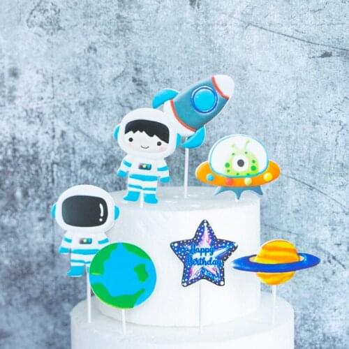 Astronaut Rocket Moon Happy Birthday Cake Topper Dessert Letter Decoration Childrens Day Party Cute Gift