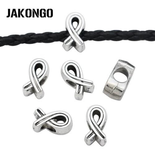 JAKONGO Ribbon Hope Spacer Beads Antique Silver Plated Round Loose Beads for Jewelry Making Bracelet Accessories 11x7mm 10pcs