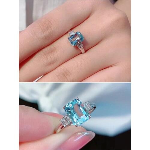 Fashion blue crystal aquamarine topaz gemstones diamonds rings for women white gold silver color jewelry bague bijoux gifts new