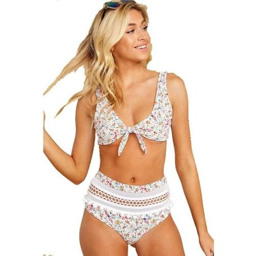 Sexy Triangle Push Up Bikini Set High Waist Bikinis Women Bobbles Mesh Two Piece Swimsuit Pompon Floral Swimwear Bathing Suits