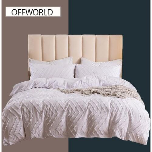 OFFWORLD Luxury Cut Flower White Duvet Cover Set with Pillowcase Twin Size Bedding Set Cotton Polyester Comforter No Bed Linen