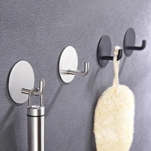 Bathroom Stainless Steel Hook Stable Punch-free Self-adhesive Home Wall Mounted Coat Hanger Clothes Hook Accessories Supplies