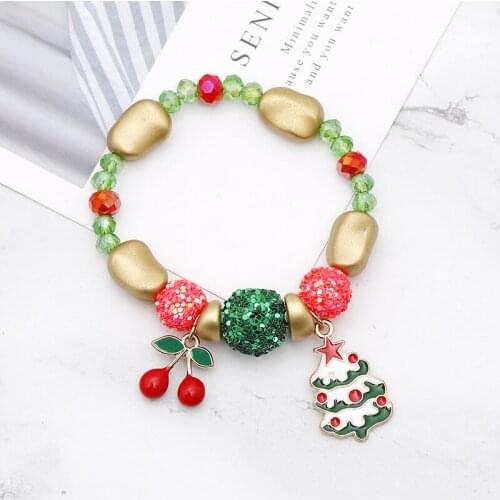 Fashion Christmas Party Bracelet Imitation Pearl Beads Bracelet With Santa Snowman Candy Pendant For Women Girl Xmas Jewelry