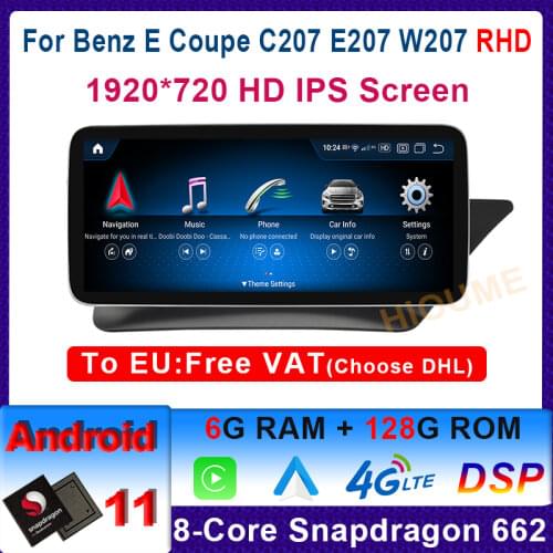 10.25" Snapdragon Android 10 Multimedia Player GPS Radio for Mercedes Benz E-Class Two Door Coupe C207 W207 A207 RHD Cars