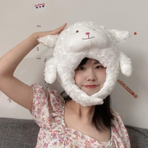 Cartoon Hat Girl Cute Funny White Sheep Head Cosplay Hat Winter Warm Ear Protection Hat 2021 New