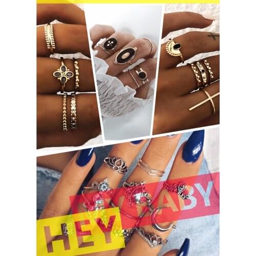 A variety of simple retro love moon ring set combination womens wedding anniversary bohemian jewelry gift