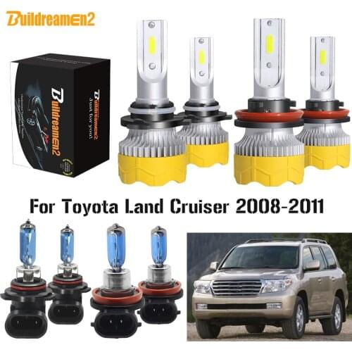 Buildreamen2 4 Pieces Car Headlight High Low Beam LED Halogen Headlamp Light 12V For Toyota Land Cruiser 2008 2009 2010 2011