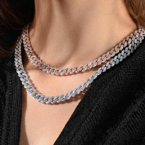 14-22 Inch 9MM Cuban Link Chain Necklace, White/Gold/Rose/Blue Color Iced Cut Cubic Zircon Hip Hop Jewelry For Men Women Gift