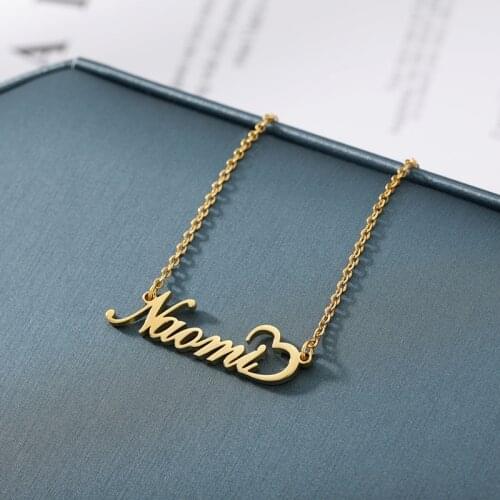 Custom Name Necklace For Women Gold Stainless Steel Chain Personalized Name Necklace With Heart Jewelry Birthday Gift For Lover