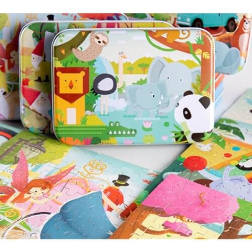120 Pieces Wooden Puzzle Child Cartoon Wood Jigsaw Puzzles Toy Kids Educational Learning Toys for Christmas Gift