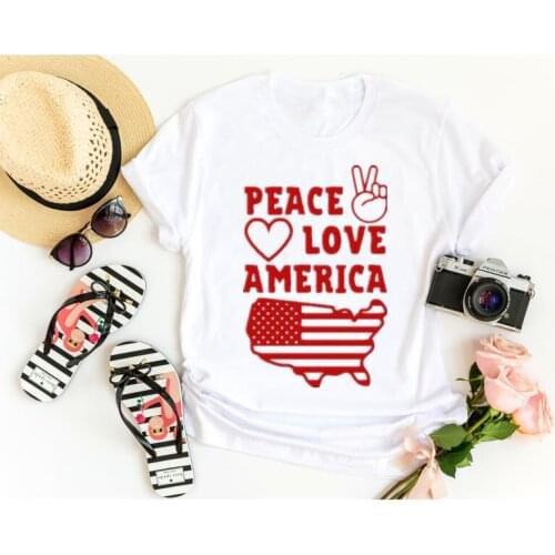 Peace Love America Fourth of July Shirt harajuku Short Sleeve Top Tees O Neck Cotton Unisex fashion Drop shipping y2k aesthetic