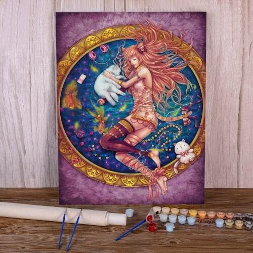 Cartoon Girl Woman Coloring By Numbers Painting Package Acrylic Paints 50*70 Painting On Canvas Wall Paintings For Handicraft
