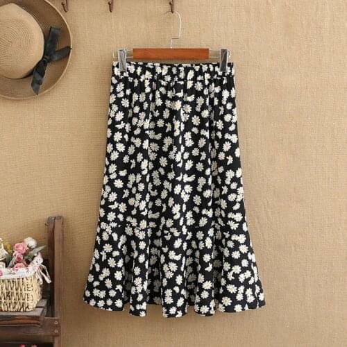 Plus Size Dresses For Women 3XL 4XL High Waist Little Daisy Cotton Medium And Long Fishtail Skirt Summer Skirt For Fat Lady