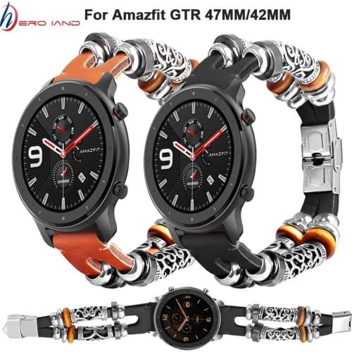 22MM Strap for Xiaomi Huami Amazfit GTR 47mm Stratos 2 2S Genuine Leather Watch Bracelet Band for Amazfit GTS GTR 42MM Bip Youth