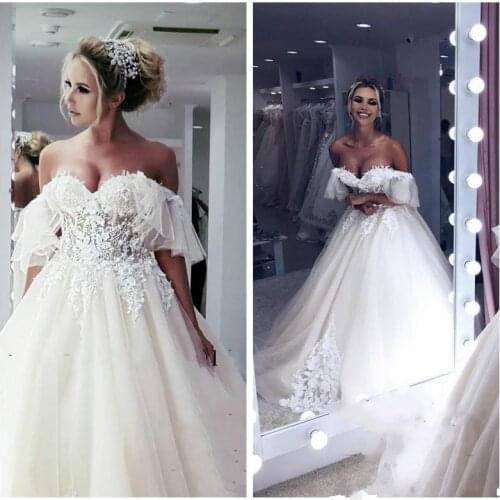 Romantic Modest Sexy A-Line Wedding Dresses Sweetheart Lace Appliques Wedding Dress Bridal Gowns Lace Vestidos De Noiva Marriage