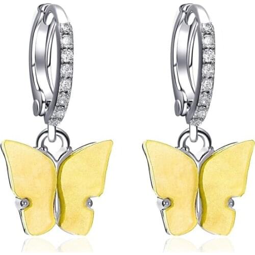 Crystal Butterfly Earring Silver Color Rhinestone Jewelry Acrylic Multi-color Charm Drop Earrings Dangle Pendant Accessories