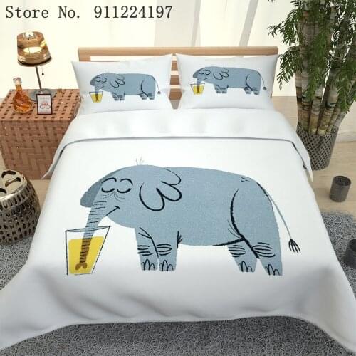 Animal Series Duvet Cover Set Comforter Bedding Set 3D Cartoon Elephant Printing 3pcs Quilt Cover Twin Full Single Double