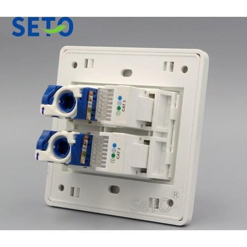 SeTo 86 Type Dual RJ11 Cat3 Tel + Dual Rotate Gigabit Network RJ45 Cat6 Wall Plate Socket Keystone Faceplate