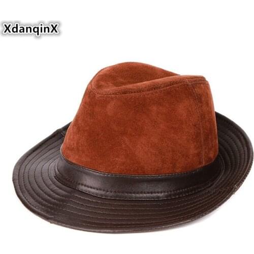 XdanqinX 2019 New Genuine Leather Hat Mens Leather Fedoras Jazz Style Hats Elegant Sheepskin Leather Womens Hat Snapback Cap