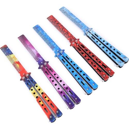 1pcs Foldable Comb Stainless Steel Practice Butterfly Training Cutter Hair Moustache Comb Practice Hairdressing Styling Tool