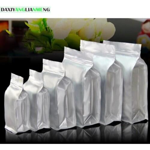 Storage Bag Foil Wxhxd Silver Pure 13x22x6cm 50pcs Stand Up Side Gusset Zipper Lock Food Grade Plastic