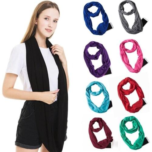 Unisex Loop Scarves For Women Girls Lightweight Convertible Infinity Scarf Wrap With Hidden Zipper Pocket Stretchy Travel Scarf