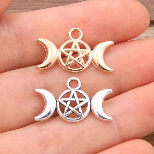 40Pcs 13*22mm 2 Color Zinc Alloy Vintage Hollow Out Round Pentagram Moon Connectors Pendants Jewelry Making DIY Handmade Craft