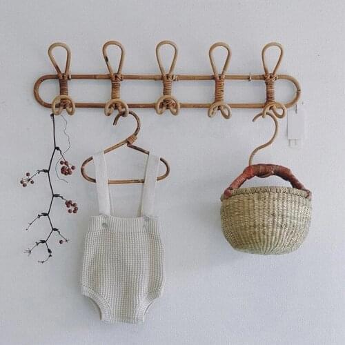 Handmade Vintage Rattan Wall Hooks Nordic Kids Garments Organizer Rack Children Adult Hanger Decoration Hanger Hotel Dorm Decor