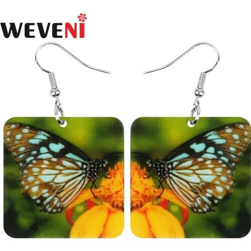 WEVENI Acrylic Square Spot Butterfly Earrings Flower Insect Animal Dangle Drop Jewelry For Women Girl Kid Fashion Gift Accessory
