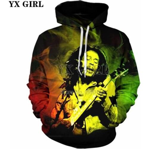 YX GIRL 2018 New Fashion hoodies Men Womens Hip-hop Sweatshirt Reggae Bob Marley 3d Print Hoodie casual Sportswear