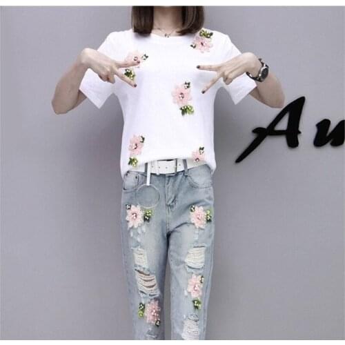 Two-piece 2021 Summer Korean Sports T-shirt Jeans Casual Two-piece Fashion Temperament Pants Suit Two-piece Woman