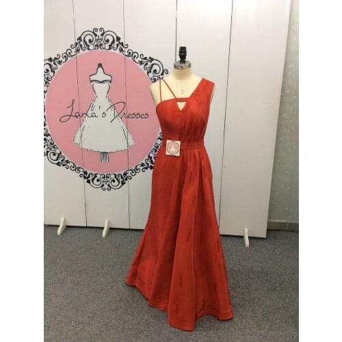 Sexy One Shoulder Pleated Satin Beaded Prom Dresses Open Back Satin Long Red Robe De Soiree Floor Length Formal Party Gown