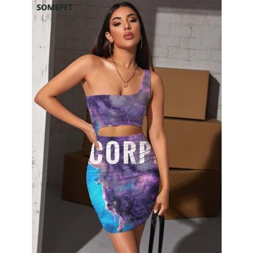 SOMEPET Scorpio Dress Women Galaxy 3d Print Nebula Halter Sleeveless Colorful Pleating Womens Clothing Club Vintage Korean Style