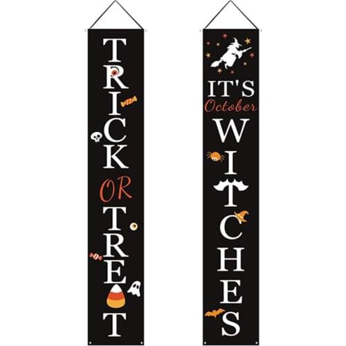 1 Pair Halloween Porch Banner Durable Hanging Wall Door Sign For Outdoor Decoration