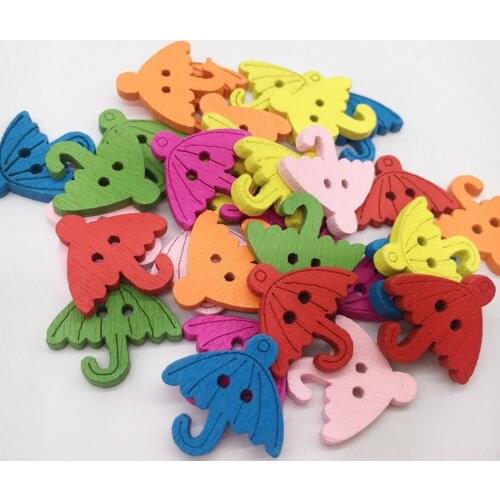 100pcs 20mm Assorted Colors Cartoon Umbrella Wood Buttons Bead With Hole For Handicrafts Sewing Scrapbooking Diy Craft Accessory