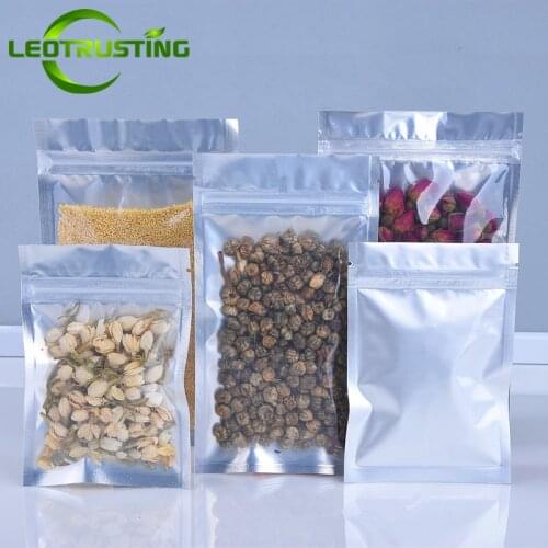 100pcs Flat Bottom Clear Front + Pure Foil Back Bag Snack Coffee Powder Liquid Dried Fruit Women Eyelash Cosmetic Pack Pouches