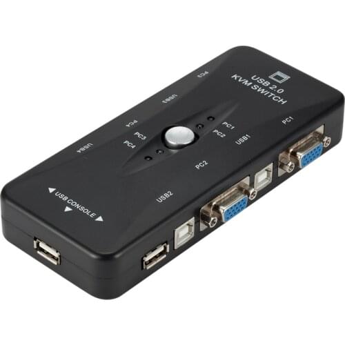 4 Port USB2.0 KVM Switch Box For Mouse Keyboard Printer Share Switcher 200MHz 1920x1440 VGA Monitor Switch Box Adapter