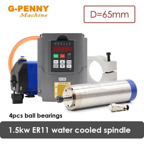 NEW! 1.5KW ER11 Water cooled spindle motor D=65mm 400Hz CNC Machine &1.5KW HY Inverter/VFD&65mm Aluminium Bracket&75W Water pump