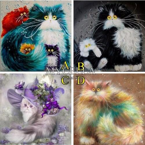 5D DIY Diamond Painting Set Cat Needlework Full Round Rhinestone Diamond Mosaic Animals Diamond Embroidery Crafts Christmas Gift