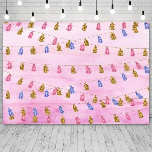 Avezano Birthday Party Baby Shower Backdrop Tassel Pink Girl Newborn Photography Backgrounds Banner Photo Studio Photocall Decor