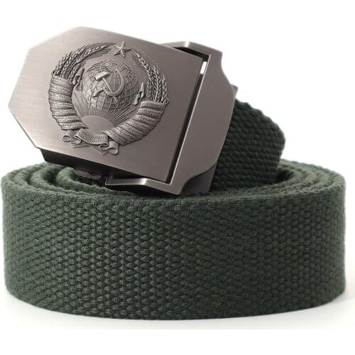 Mens Canvas Outdoor Tactical Army Belt 3D Soviet National Emblem Metal Buckle Unisex Jeans Belt for Men Military Training Belts
