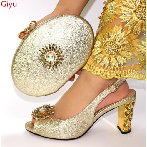 Doershow gold Shoe and Matching Bag Set African Shoes and Matching Bags Italian Matching Shoes and Bags for ladyPartys! HFY1-19