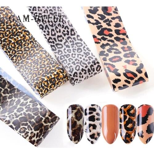 GAM-BELLE 4 Sheet Leopard Print Nail Foils Decals Sexy Starry Paper Transfer Nail Sticker Slider Wraps Nail Art Decoration