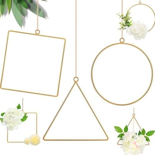 Geometric Metal Wire Wreath Hoop Frame Artificial Flower Garland Wall Hanging Decoration Wedding Party Backdrop Home Decoration