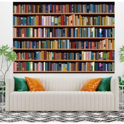 Cartoon Bookshelf Tapestry Vintage Exotic Summer Plant Nature Frame for Bedroom Photography Wall Decor