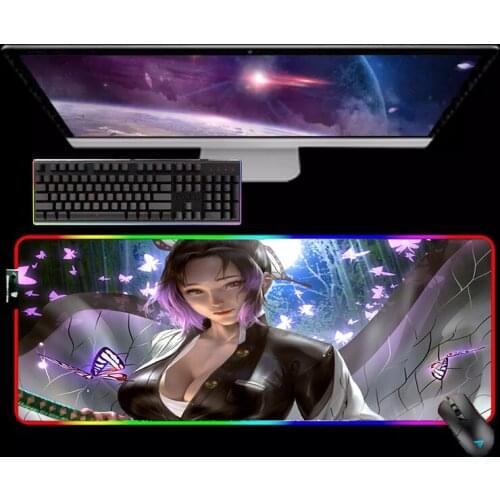 Pc Gaming Diy Gamer Keyboard Desk Mat Anime Demon Slayer Mouse Pad Rgb Mousepad Xxl MausePad Mice Keyboards Computer Peripherals